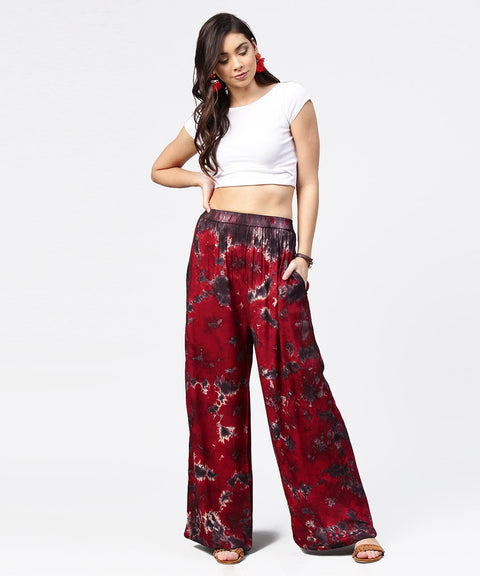Aasi - House of Nayo Red tye dye ankle length flared palazzo