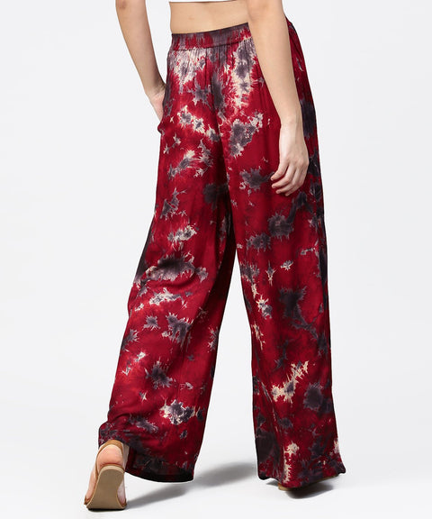 Aasi - House of Nayo Red tye dye ankle length flared palazzo