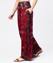 Aasi - House of Nayo Red tye dye ankle length flared palazzo