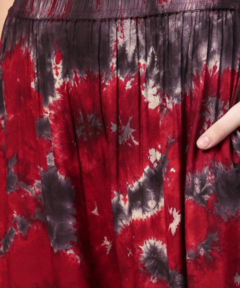 Aasi - House of Nayo Red tye dye ankle length flared palazzo