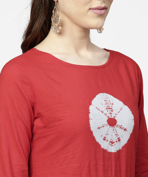 Red tye dye 3/4th sleeve cotton maxi dress