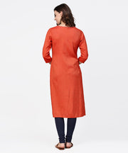 Peach embroidery 3/4th sleeve rayon kurta