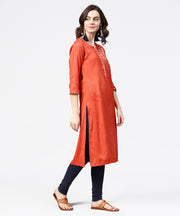 Peach embroidery 3/4th sleeve rayon kurta