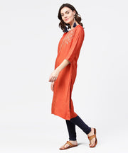 Peach embroidery 3/4th sleeve rayon kurta