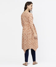 Peach printed 3/4th sleeve cotton anarkali kurta