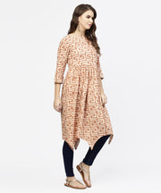 Peach printed 3/4th sleeve cotton anarkali kurta