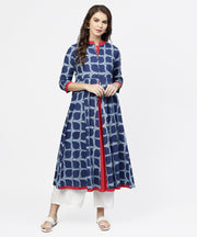 Blue printed 3/4th sleeve cotton anarkali kurta