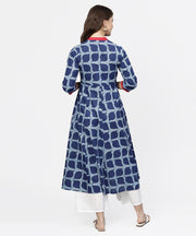 Blue printed 3/4th sleeve cotton anarkali kurta