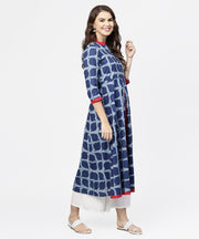 Blue printed 3/4th sleeve cotton anarkali kurta
