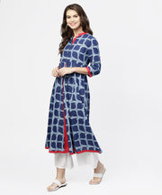 Blue printed 3/4th sleeve cotton anarkali kurta
