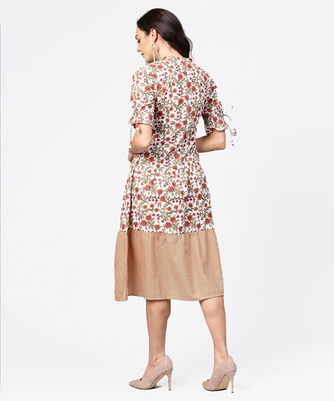 Multi printed half sleeve cotton A-line dress