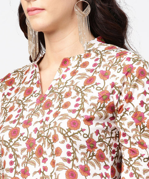 Multi printed half sleeve cotton A-line dress