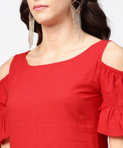 Red & Yellow short cold shoulder cotton maxi dress