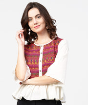 White & Red printed 3/4th sleeve cotton crop top