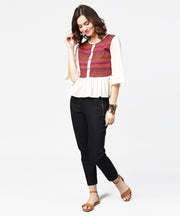 White & Red printed 3/4th sleeve cotton crop top