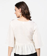 White & Red printed 3/4th sleeve cotton crop top