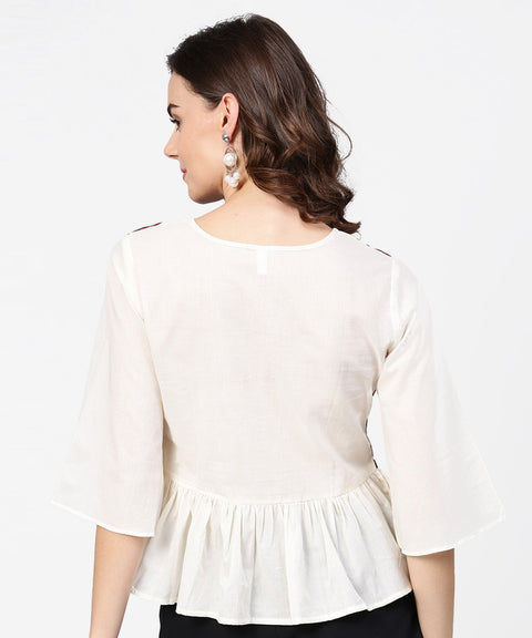 White & Red printed 3/4th sleeve cotton crop top