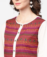 White & Red printed 3/4th sleeve cotton crop top