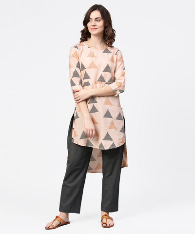 Off white printed 3/4th sleeve cotton Low high kurta