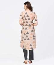 Off white printed 3/4th sleeve cotton Low high kurta