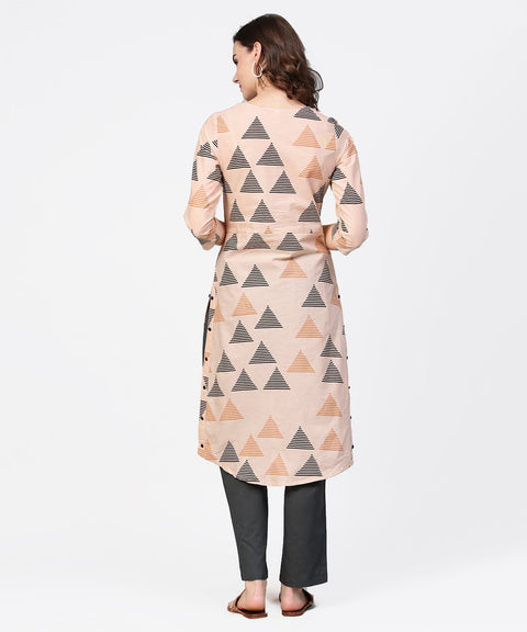 Off white printed 3/4th sleeve cotton Low high kurta