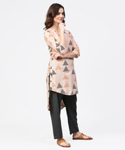 Off white printed 3/4th sleeve cotton Low high kurta