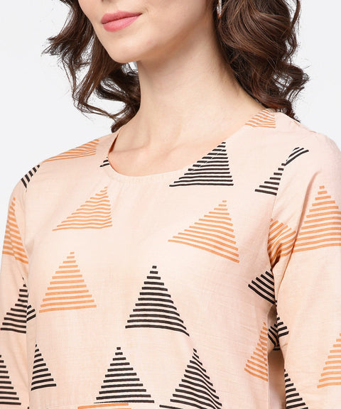 Off white printed 3/4th sleeve cotton Low high kurta