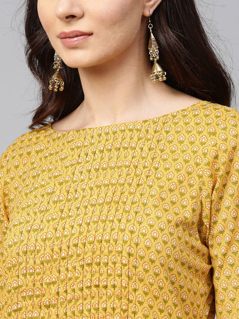 Aasi - House of Nayo Yellow printed half sleeve cotton straight kurta
