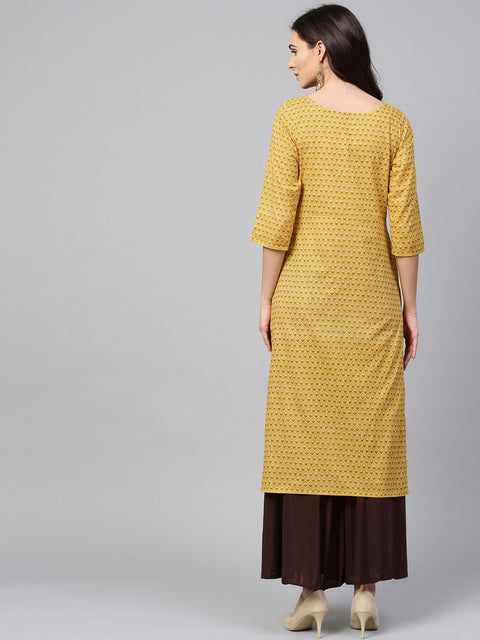 Aasi - House of Nayo Yellow printed half sleeve cotton straight kurta