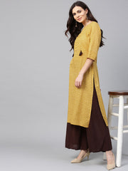 Aasi - House of Nayo Yellow printed half sleeve cotton straight kurta