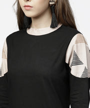 Black 3/4th sleeve cotton maxi dress with double pocket