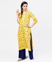 Yellow 3/4th sleeve cotton straight kurta