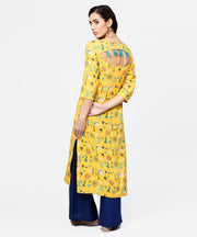 Yellow 3/4th sleeve cotton straight kurta