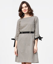 Black zig zag printed 3/4th sleeve cotton tunic with black belt