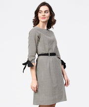 Black zig zag printed 3/4th sleeve cotton tunic with black belt