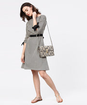 Black zig zag printed 3/4th sleeve cotton tunic with black belt