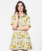 Off white printed half sleeve cotton tunic