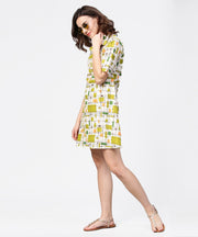 Off white printed half sleeve cotton tunic