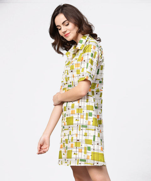 Off white printed half sleeve cotton tunic
