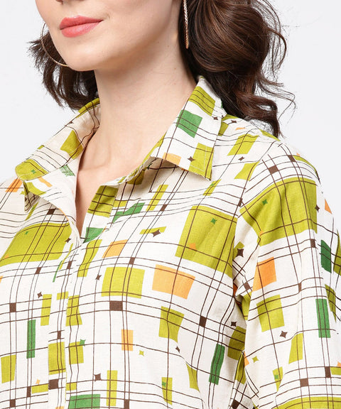 Off white printed half sleeve cotton tunic