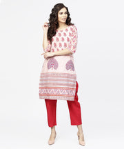 Off white printed 3/4th sleeve cotton kurta
