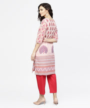 Off white printed 3/4th sleeve cotton kurta