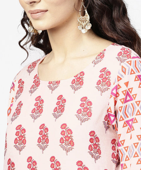 Off white printed 3/4th sleeve cotton kurta