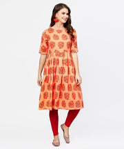 Peach half sleeve cotton Anarkali kurta