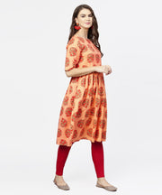 Peach half sleeve cotton Anarkali kurta