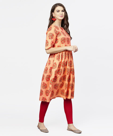 Peach half sleeve cotton Anarkali kurta