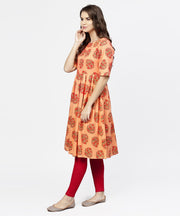 Peach half sleeve cotton Anarkali kurta