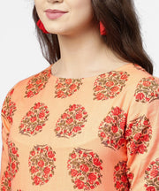 Peach half sleeve cotton Anarkali kurta