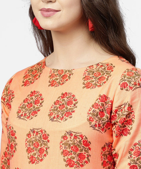 Peach half sleeve cotton Anarkali kurta