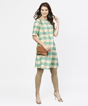 Green checked half sleeve cotton kurta